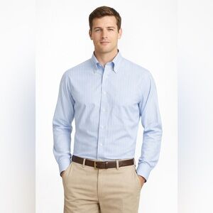 Brooks Brothers 1818 Regent Blue Striped Button Down Shirt Non-Iron Cotton 17.5